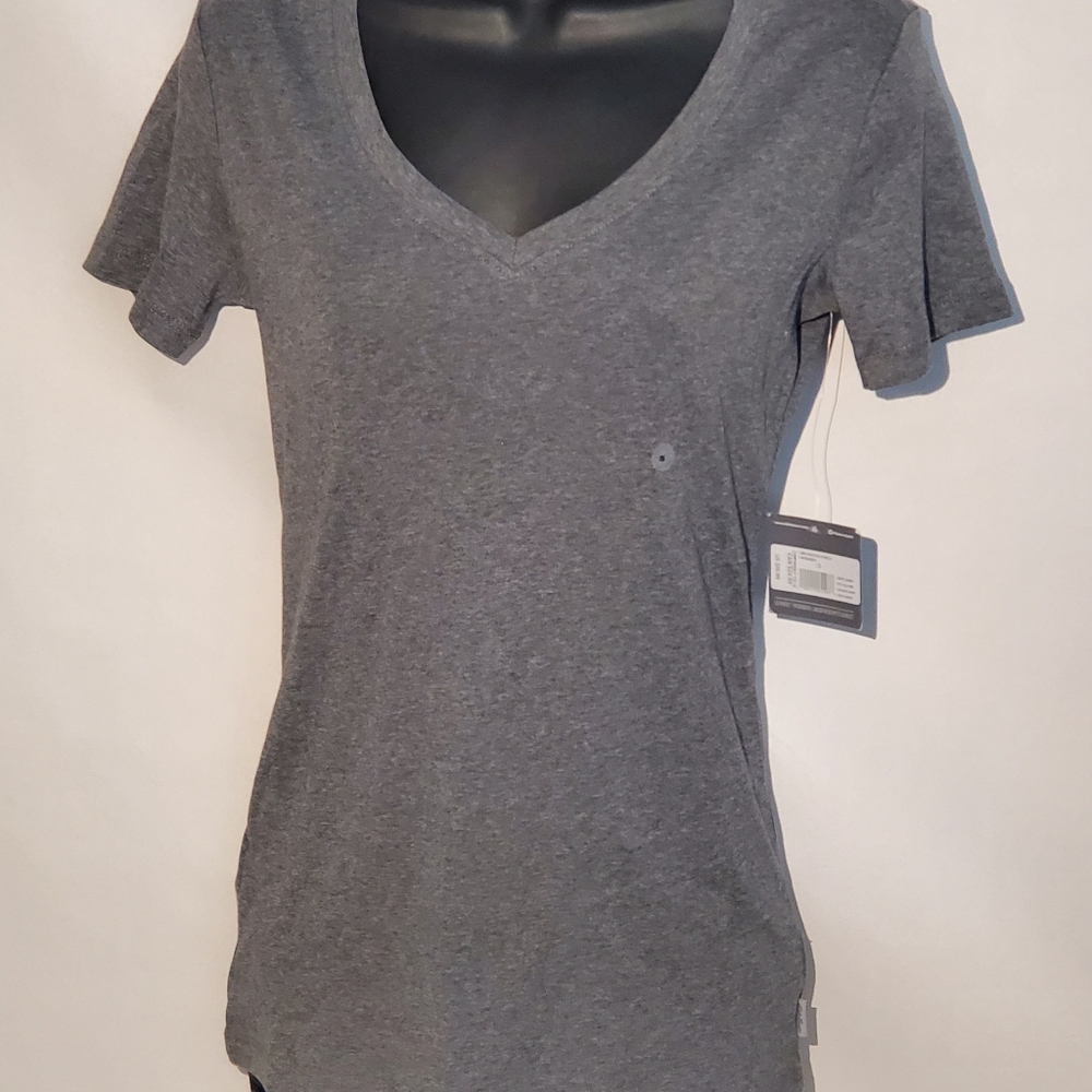 Eddie Bauer Gray Favorite Ribbed V Neck Short Sleeve T Shirt Small